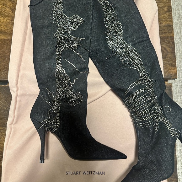STUART WEITZMAN
Crystal Fringe Denim Stiletto Boots - Picture 2 of 3